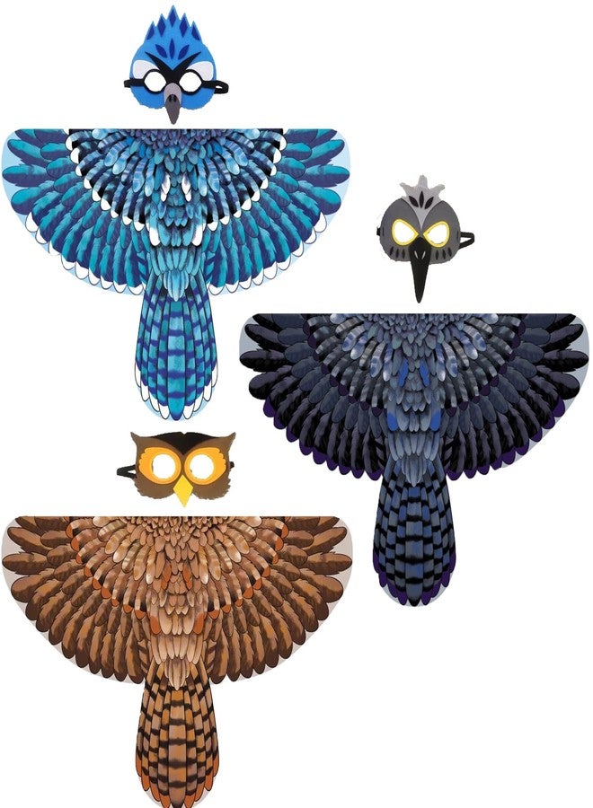 D.Q.Z Bird-Wings-Costumes for Kids with Bird Masks, 3 Pack Eagle Owl Wings for Boys Girls Halloween Dress Up Party Supplies (Owl) - Image 1
